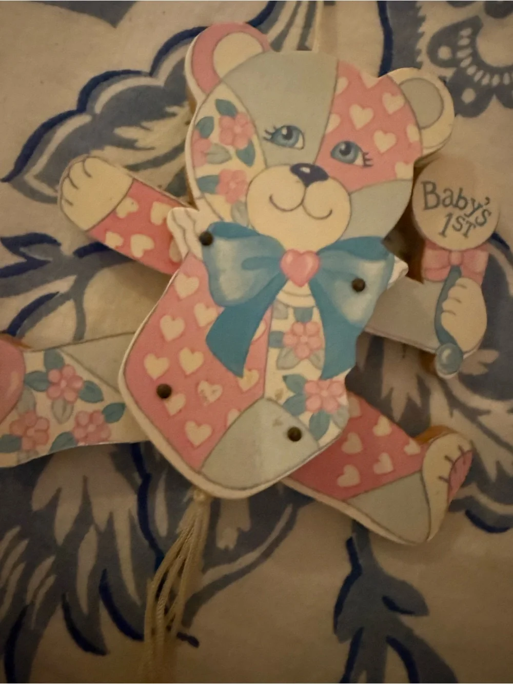 Vintage Christmas Ornament Wooden Bear Moving Legs and Arms Babies Baby’s 1st
